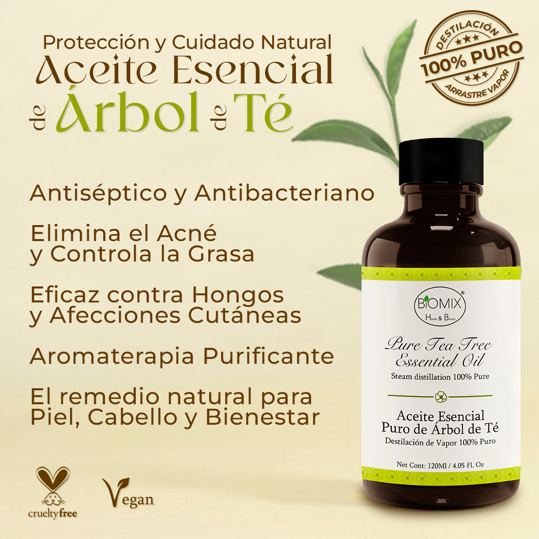 Aceite Esencial de Árbol de Té 100% Puro Grado Cosmético, Terapéutico 120 Ml