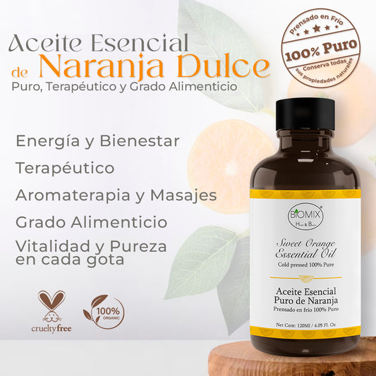 Aceite Esencial de Naranja Dulce Comestible 100% Puro, Prensado en Frío, Grado Premium Alimenticio y Terapéutico 120 Ml