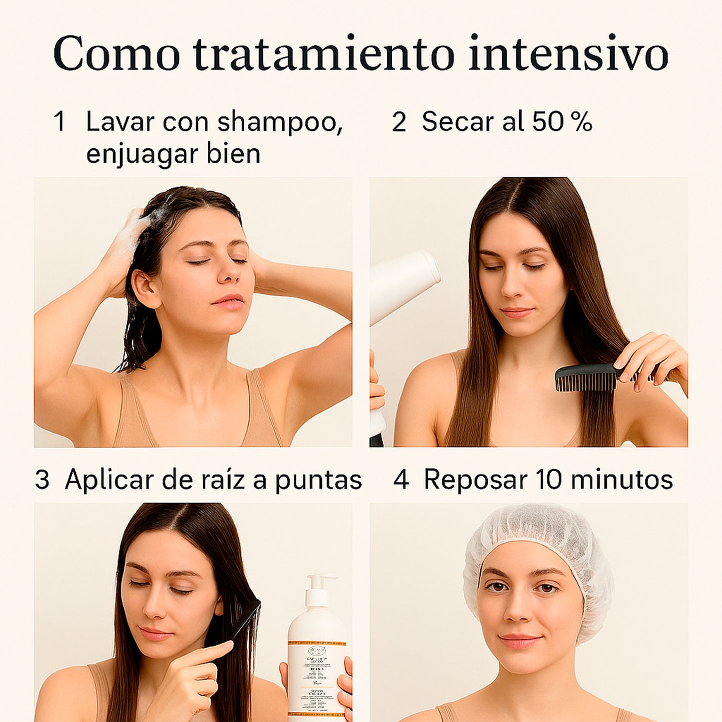 Botox Capilar Vegano Hipoalergénico Keratina, Colágeno, Aceite de Argán, Células Madres Vegetales, Vitaminas Para Todos Los Cabellos 500 Ml