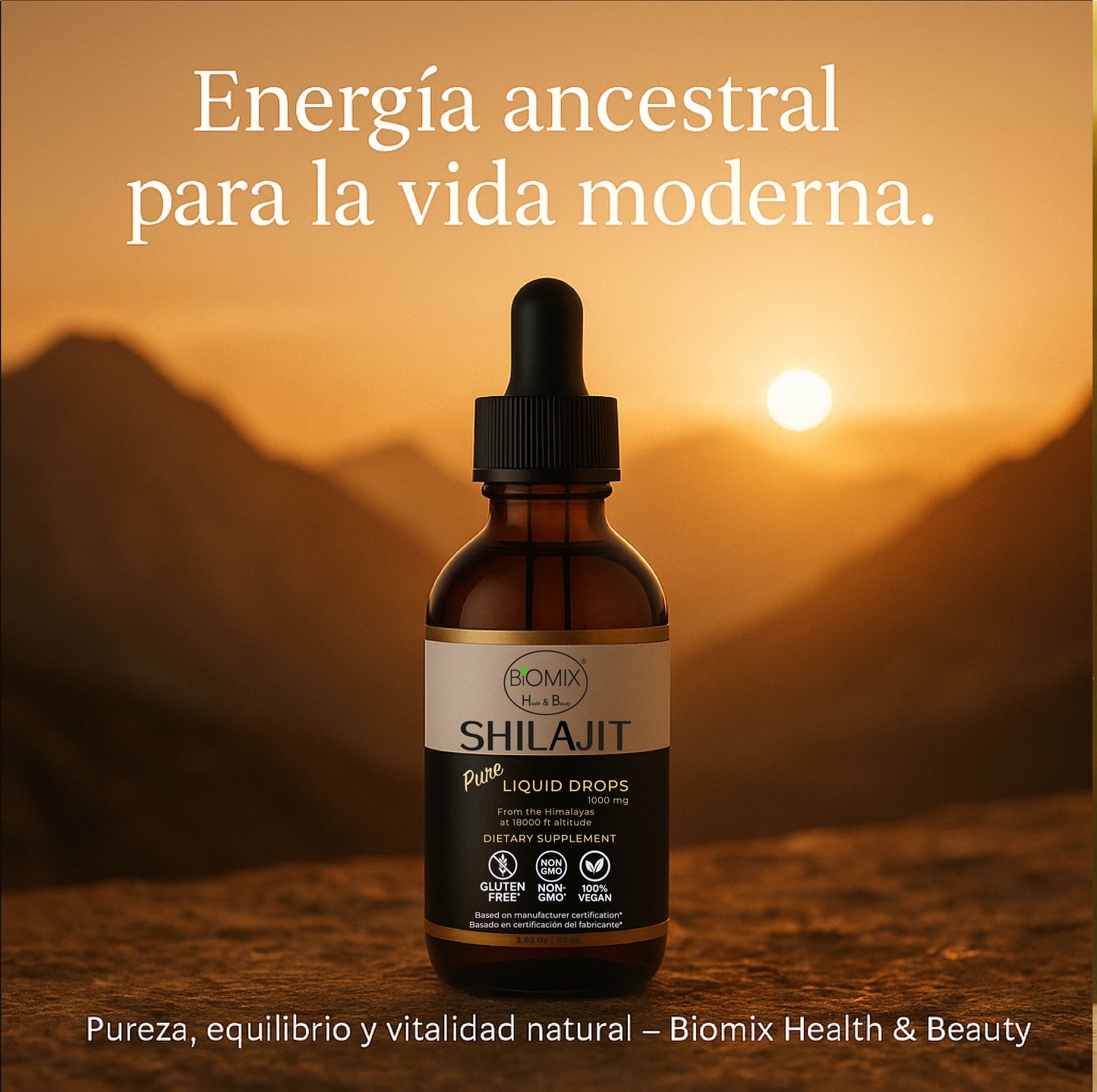 Shilajit Puro Líquido 1500 mg – Suplemento Premium Vegano del Himalaya | Energía, Vitalidad y Equilibrio Natural – 60 Servicios
