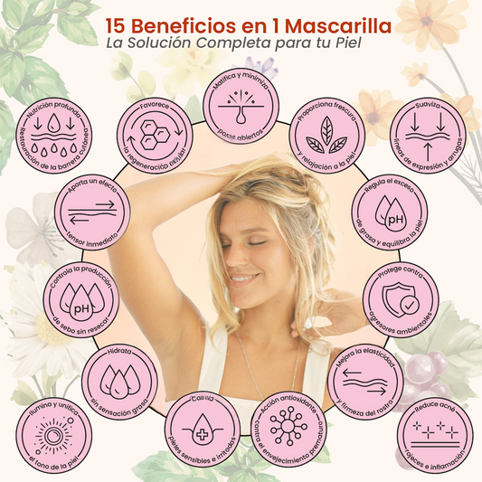 Mascarilla Facial Multi Beneficios 15 en 1 Intensiva de 3 horas con Células Madre Vegetales, Colágeno, Ceramida y Aceite de Argán