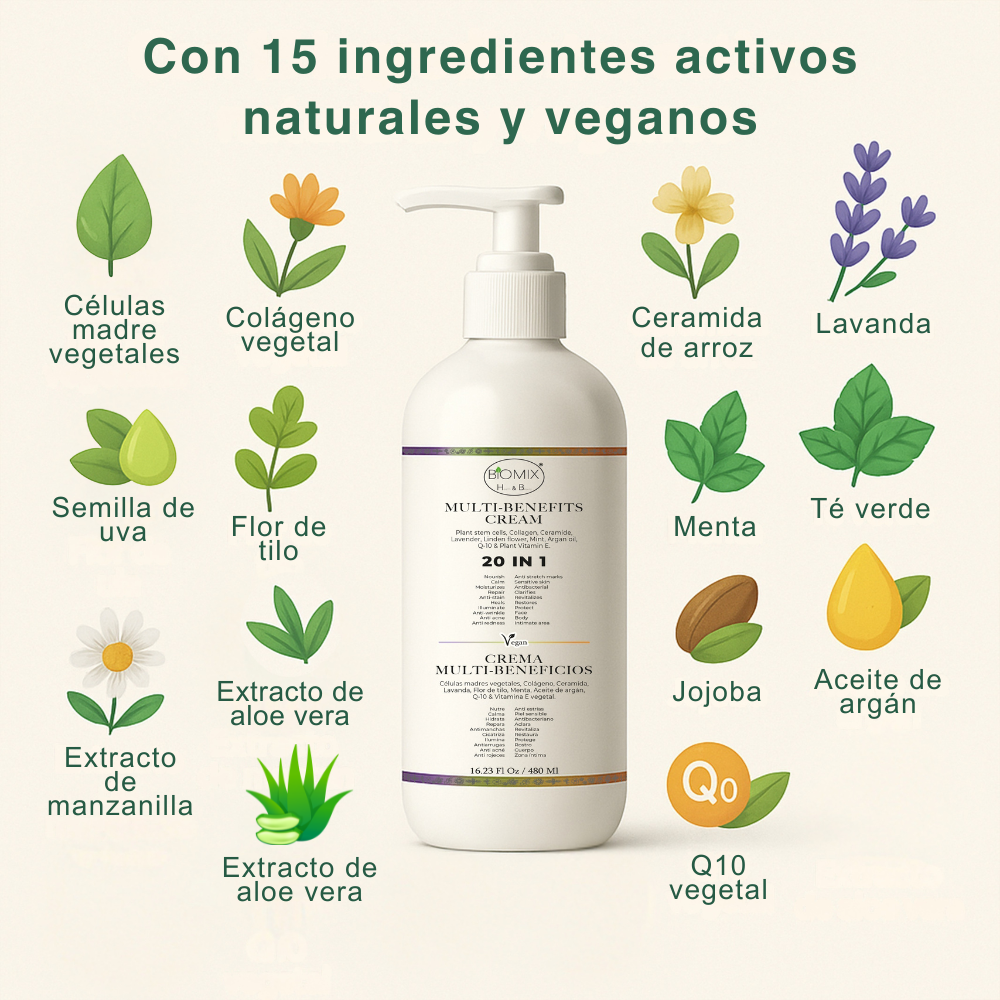 Crema 20 En 1 Para Uso Personal Y Profesional Spa, Hioloapergénica, Vegana 100% Natural Con Células Madres Vegetales, Aclarante, Antiarrugas, Anti Estrías Apta Para Aparatología Estética Cosmetología