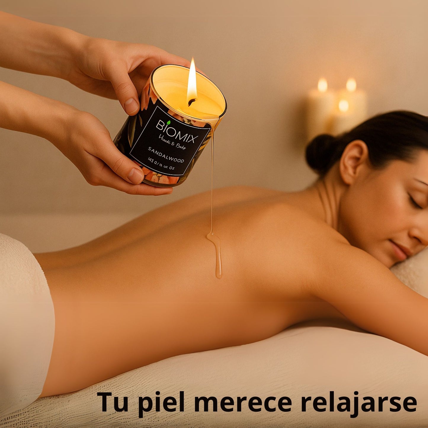 Vela de Masaje Sándalo (132 g / 4.67 oz) Cera de soya 100% natural + Aceite esencial de Sándalo