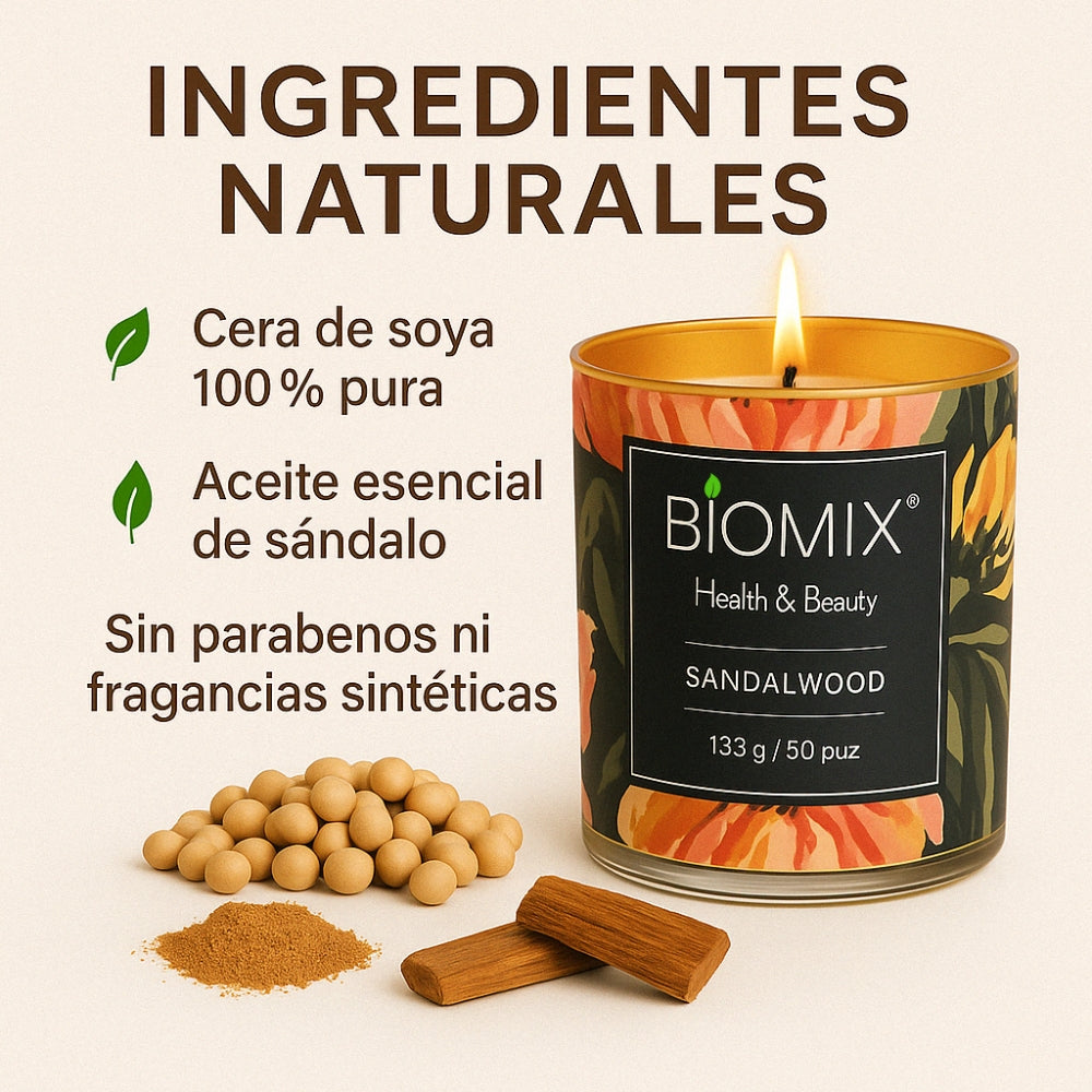 Vela de Masaje Sándalo (132 g / 4.67 oz) Cera de soya 100% natural + Aceite esencial de Sándalo