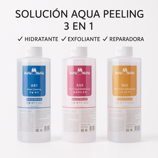 Set Aqua Peeling Profesional Original para Hydra Facial, dermoabrasión ◾Soluciones AS1 + SA2 + AO3 (400 ml) – Rejuvenece • Hidrata • Purifica