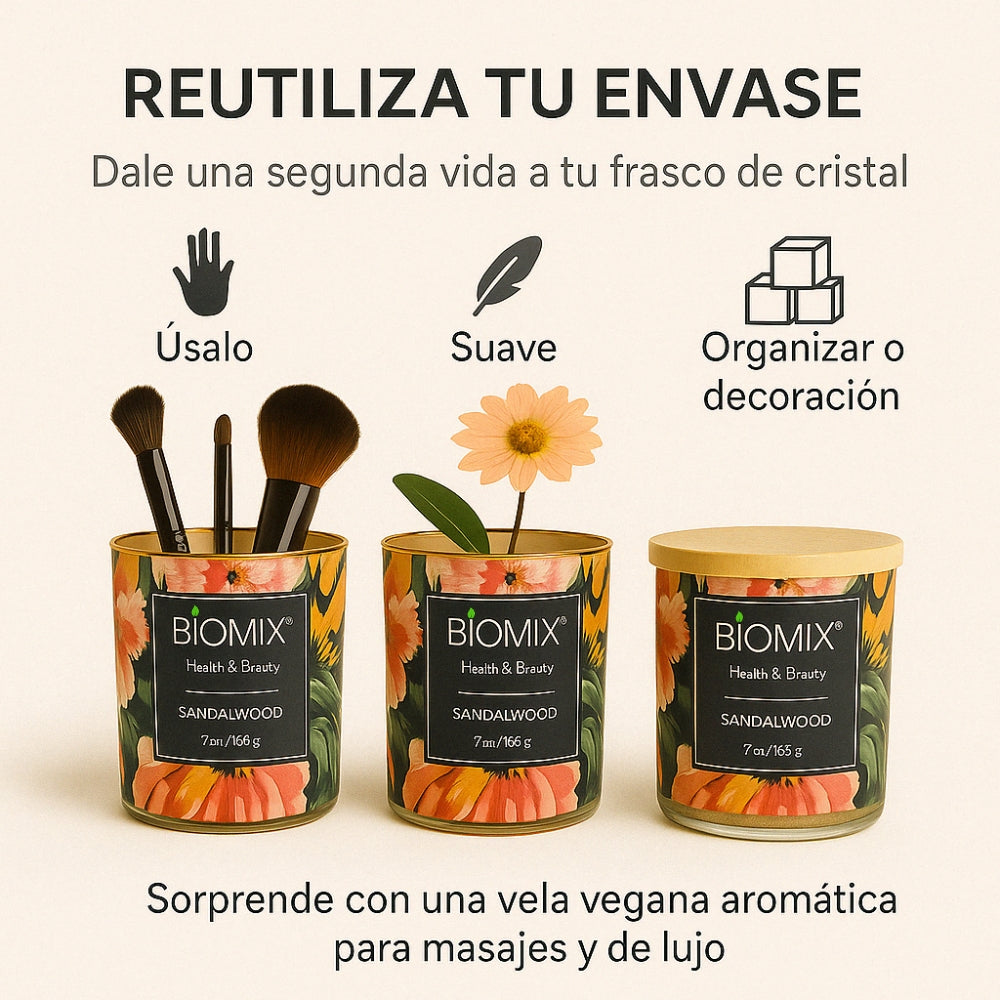 Vela de Masaje Sándalo (132 g / 4.67 oz) Cera de soya 100% natural + Aceite esencial de Sándalo
