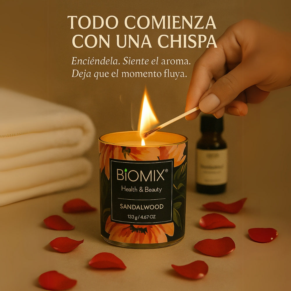 Vela de Masaje Sándalo (132 g / 4.67 oz) Cera de soya 100% natural + Aceite esencial de Sándalo