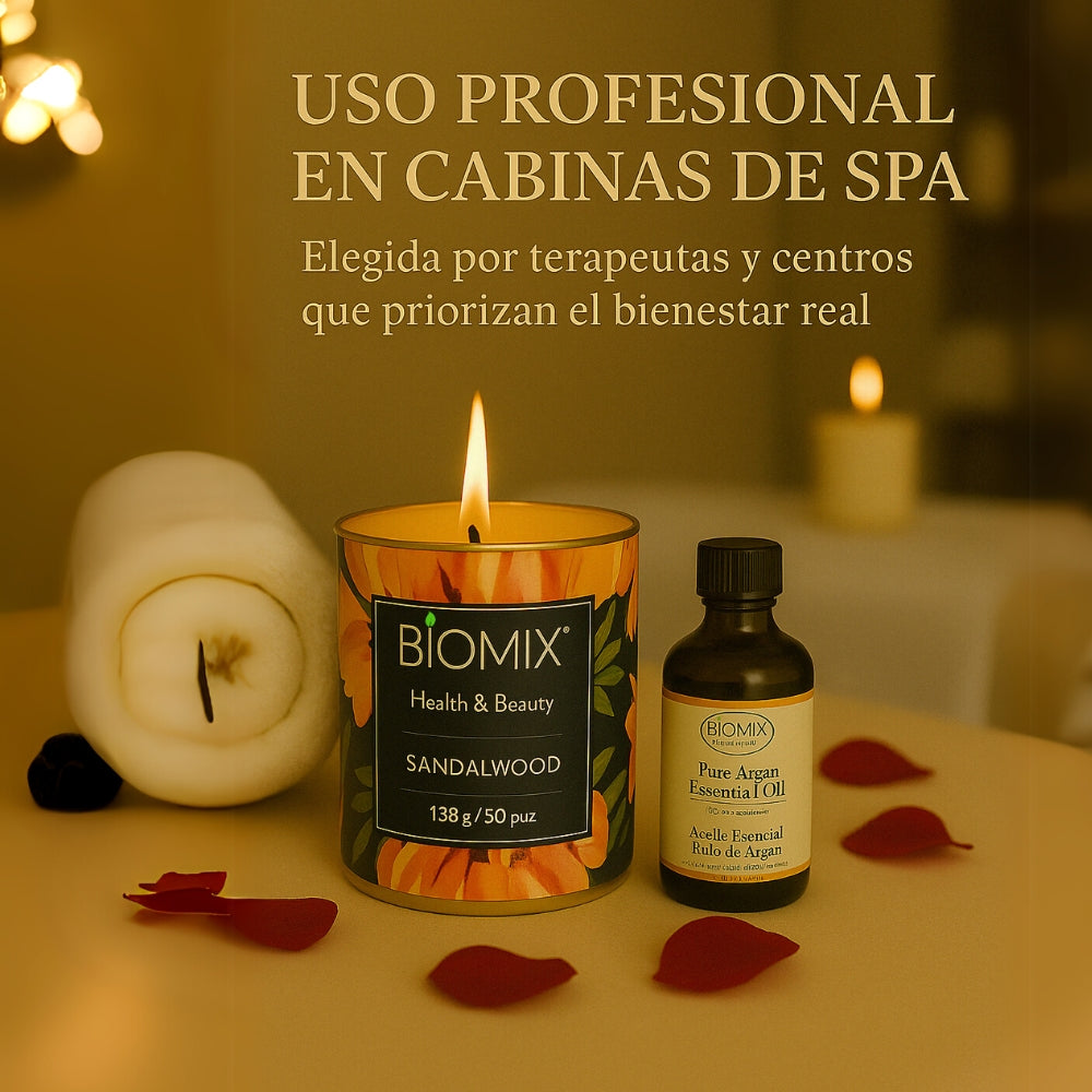 Vela de Masaje Sándalo (132 g / 4.67 oz) Cera de soya 100% natural + Aceite esencial de Sándalo