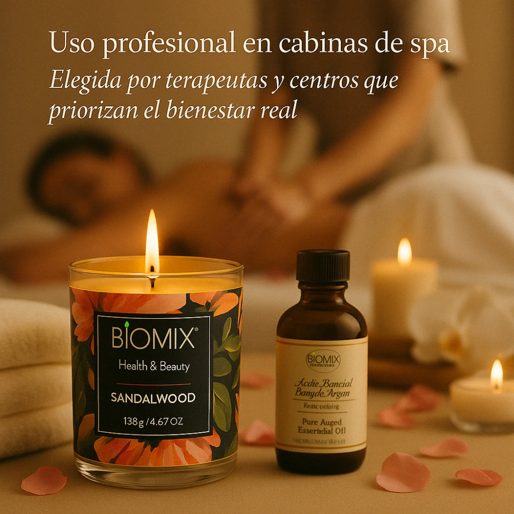 Vela de Masaje Sándalo (132 g / 4.67 oz) Cera de soya 100% natural + Aceite esencial de Sándalo