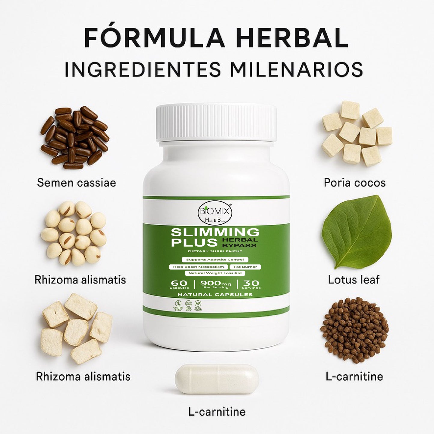 Herbal Bypass Cápsulas Slimming Plus Adelgazantes Naturales 30 Servicios