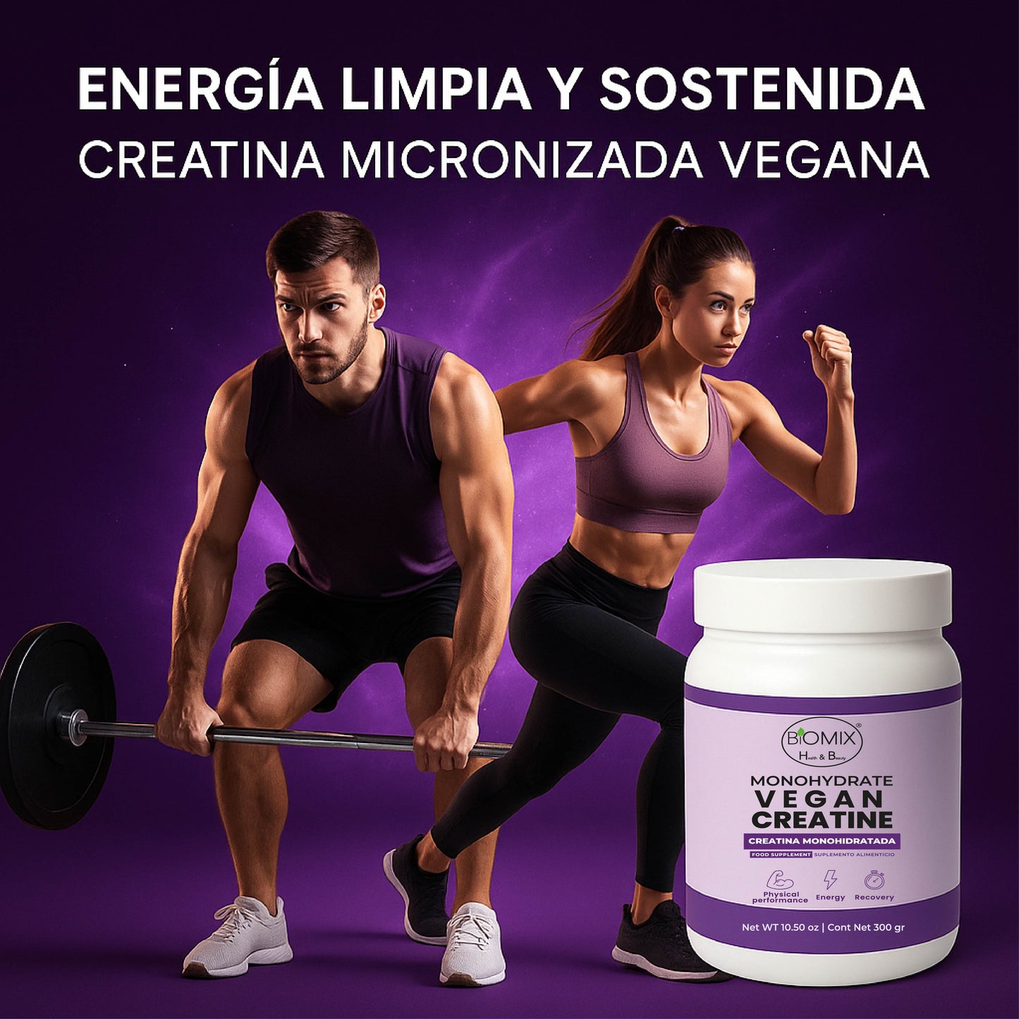 Creatina Micronizada Vegana Monohidratada Pura, Grado Premier 2X, Alta Absorción, Sin Gluten, Sin OGM, 60 Servicios