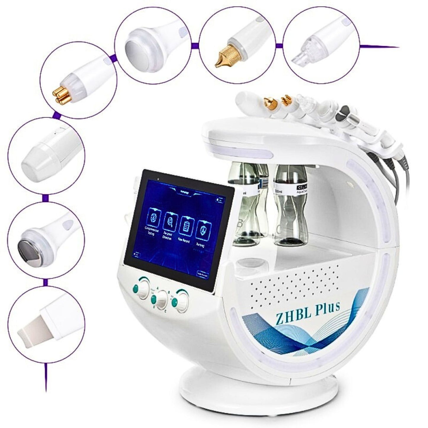 Radiofrecuencia Dorada 7 en 1 Hidrofacial con Análisis Facial IA, Pala Ultrasónica, Nano Spray, Ultrasonido y Cabezal Frío, Smart Ice Blue