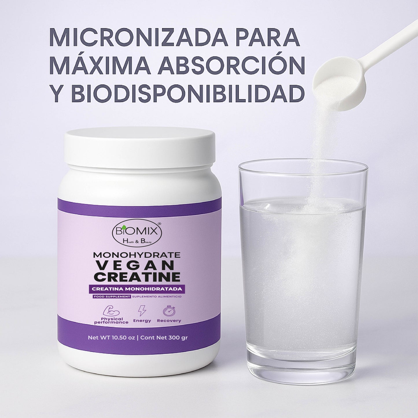 Creatina Micronizada Vegana Monohidratada Pura, Grado Premier 2X, Alta Absorción, Sin Gluten, Sin OGM, 60 Servicios