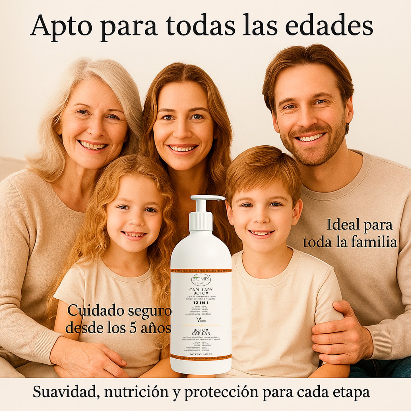Botox Capilar Vegano Hipoalergénico Keratina, Colágeno, Aceite de Argán, Células Madres Vegetales, Vitaminas Para Todos Los Cabellos 500 Ml