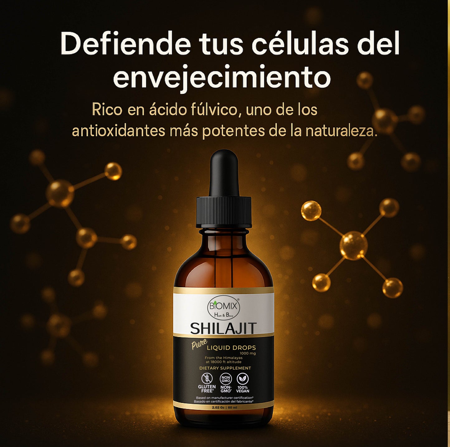 Shilajit Puro Líquido 1500 mg – Suplemento Premium Vegano del Himalaya | Energía, Vitalidad y Equilibrio Natural – 60 Servicios