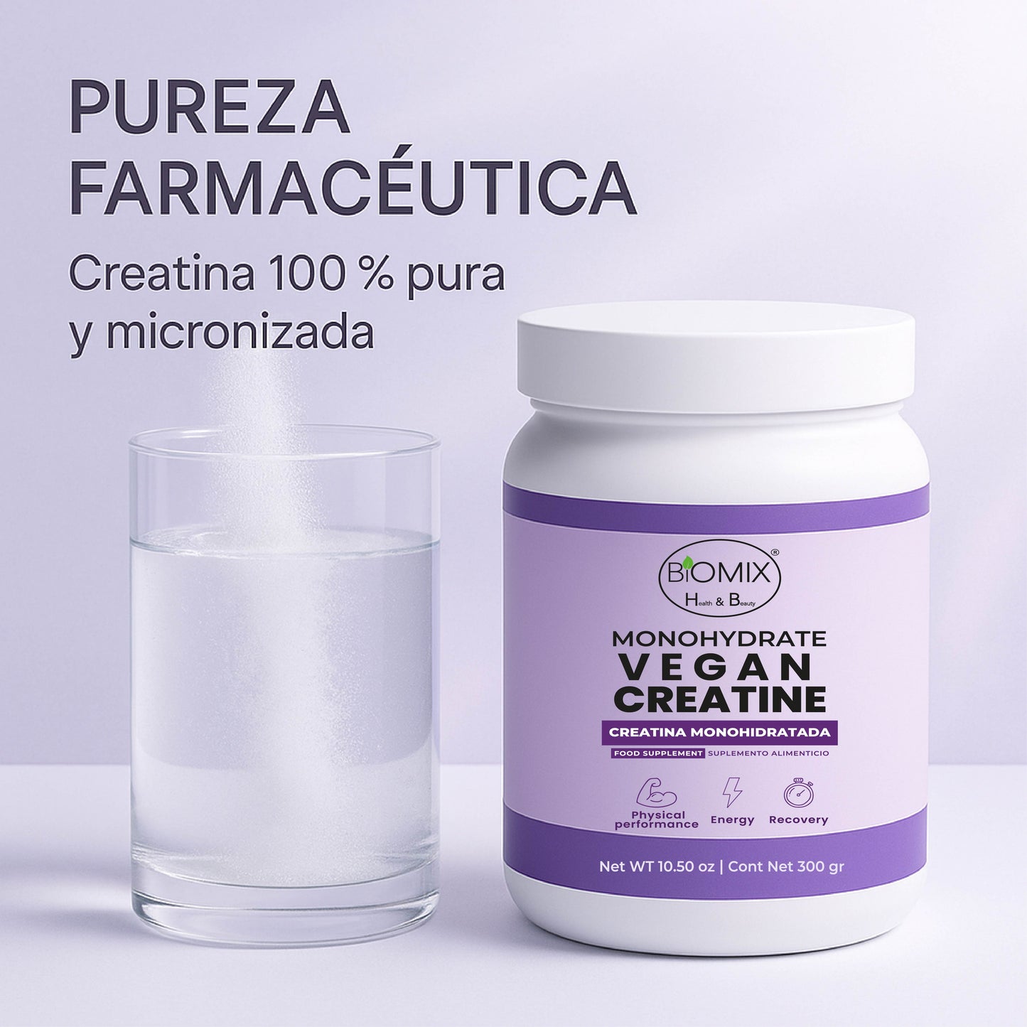 Creatina Micronizada Vegana Monohidratada Pura, Grado Premier 2X, Alta Absorción, Sin Gluten, Sin OGM, 60 Servicios