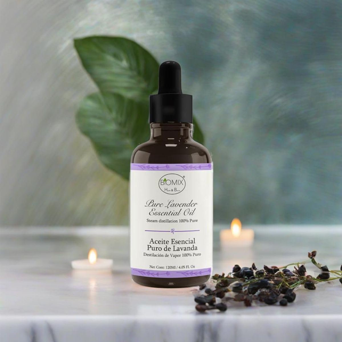 Aceite Esencial 100% Puro de Lavanda Grado Terapéutico - Cosmético Ideal Para Spa, Centros De Salud, Belleza y Hogar 120 Ml