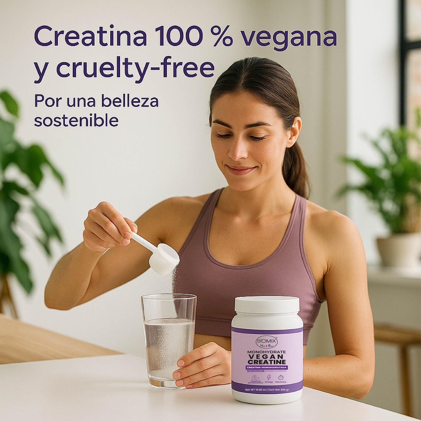 Creatina Micronizada Vegana Monohidratada Pura, Grado Premier 2X, Alta Absorción, Sin Gluten, Sin OGM, 60 Servicios