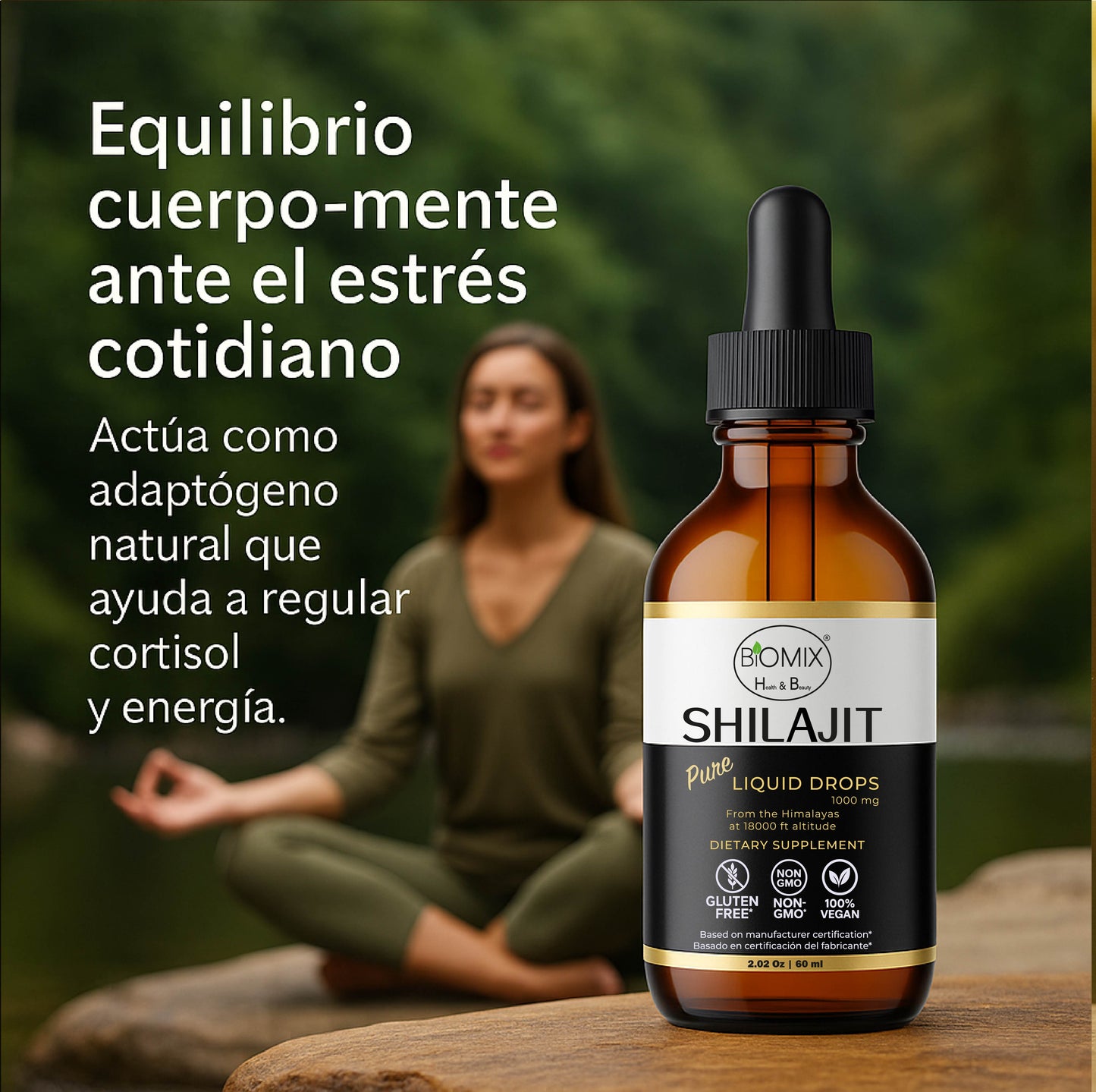 Shilajit Puro Líquido 1500 mg – Suplemento Premium Vegano del Himalaya | Energía, Vitalidad y Equilibrio Natural – 60 Servicios