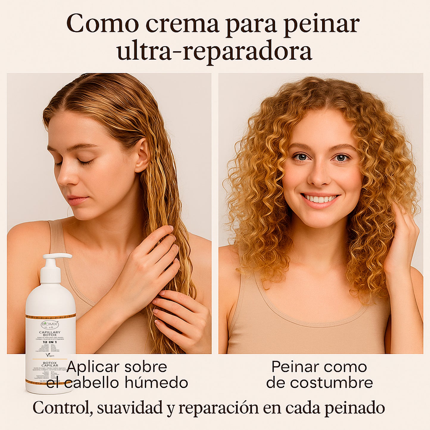 Botox Capilar Vegano Hipoalergénico Keratina, Colágeno, Aceite de Argán, Células Madres Vegetales, Vitaminas Para Todos Los Cabellos 500 Ml