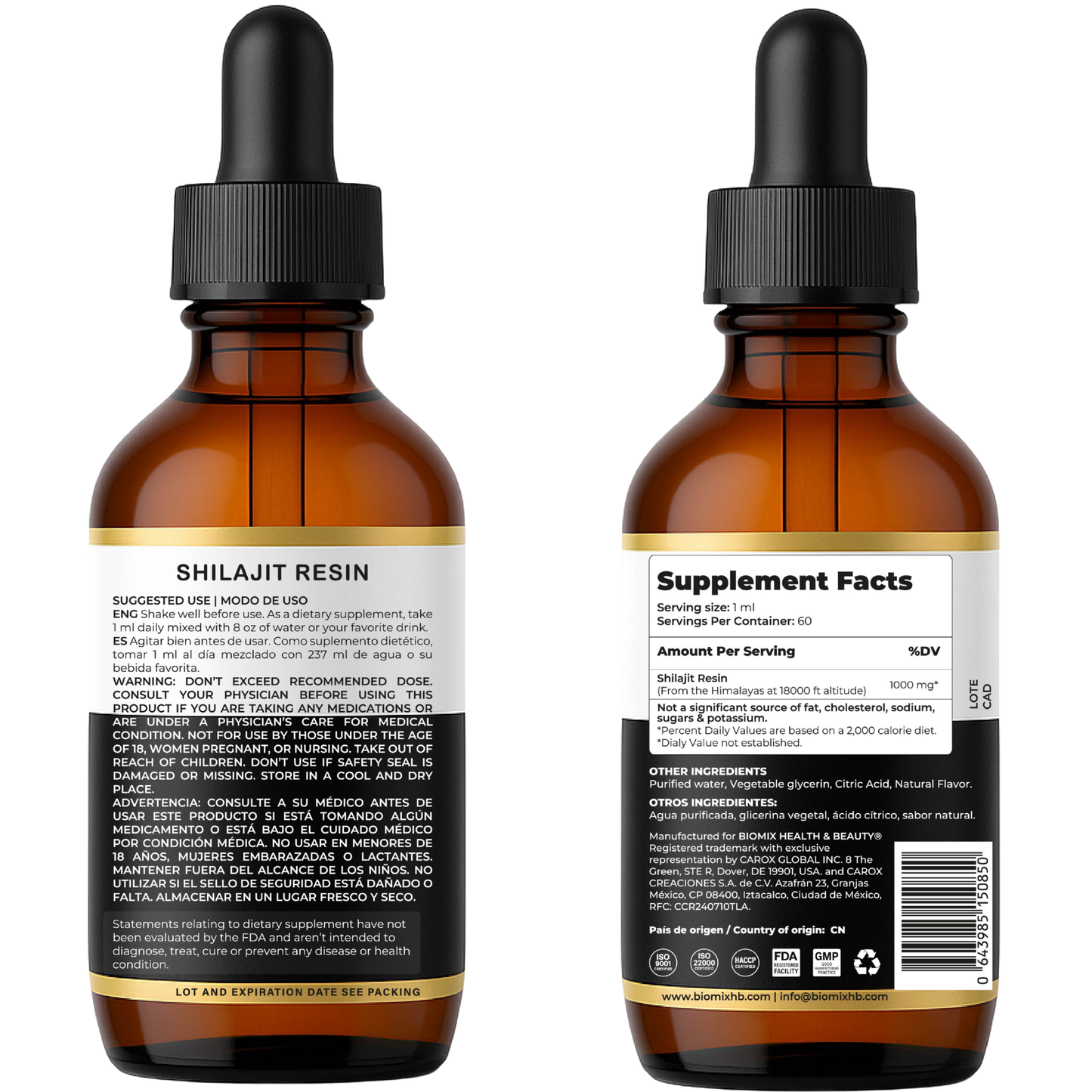 Shilajit Puro Líquido 1500 mg – Suplemento Premium Vegano del Himalaya | Energía, Vitalidad y Equilibrio Natural – 60 Servicios
