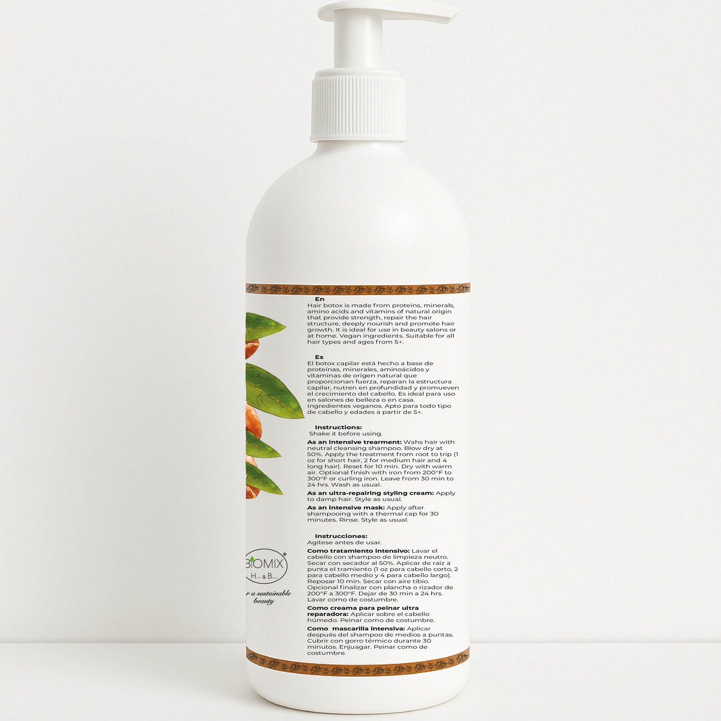 Botox Capilar Vegano Hipoalergénico Keratina, Colágeno, Aceite de Argán, Células Madres Vegetales, Vitaminas Para Todos Los Cabellos 500 Ml
