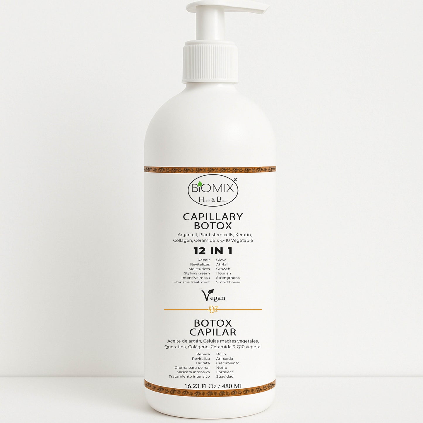 Botox Capilar Vegano Hipoalergénico Keratina, Colágeno, Aceite de Argán, Células Madres Vegetales, Vitaminas Para Todos Los Cabellos 500 Ml