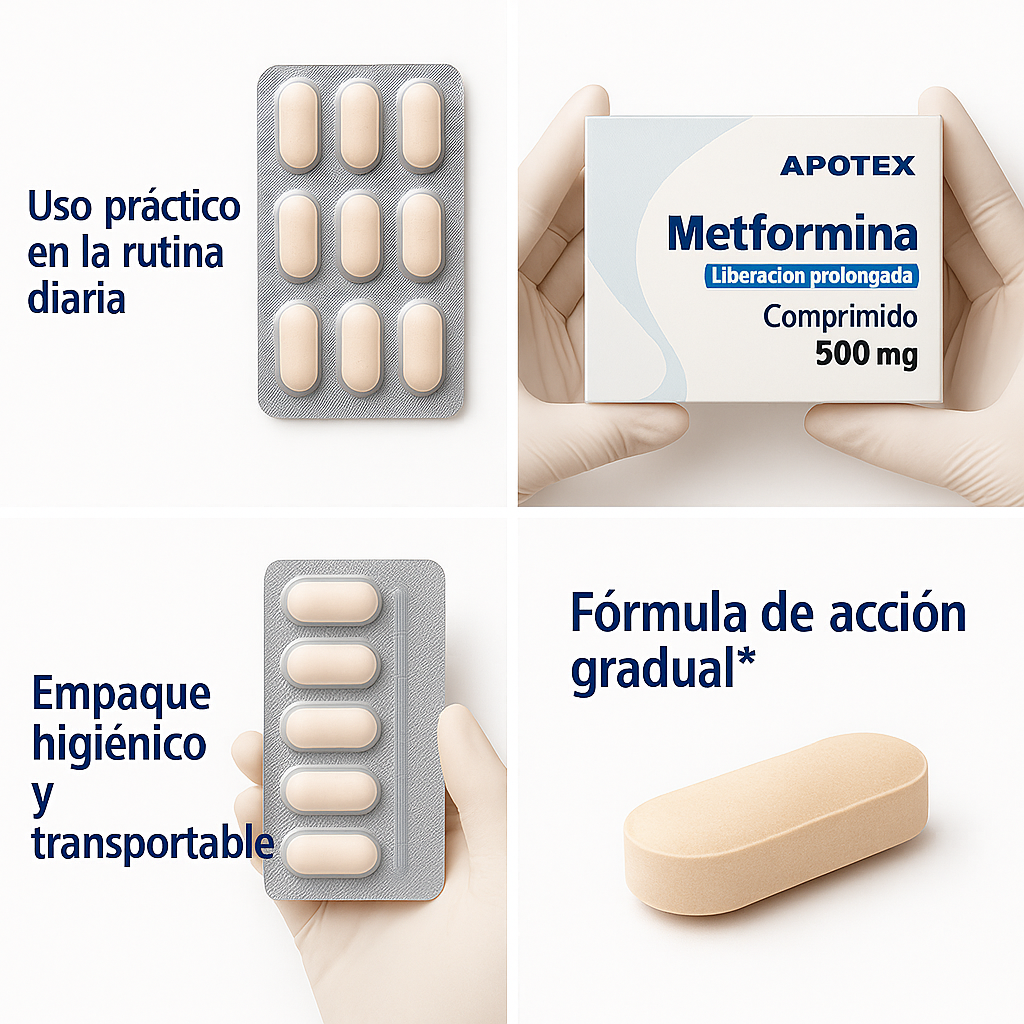 Metformina 500, Absorción gradual, 60 unidades (1 Caja)