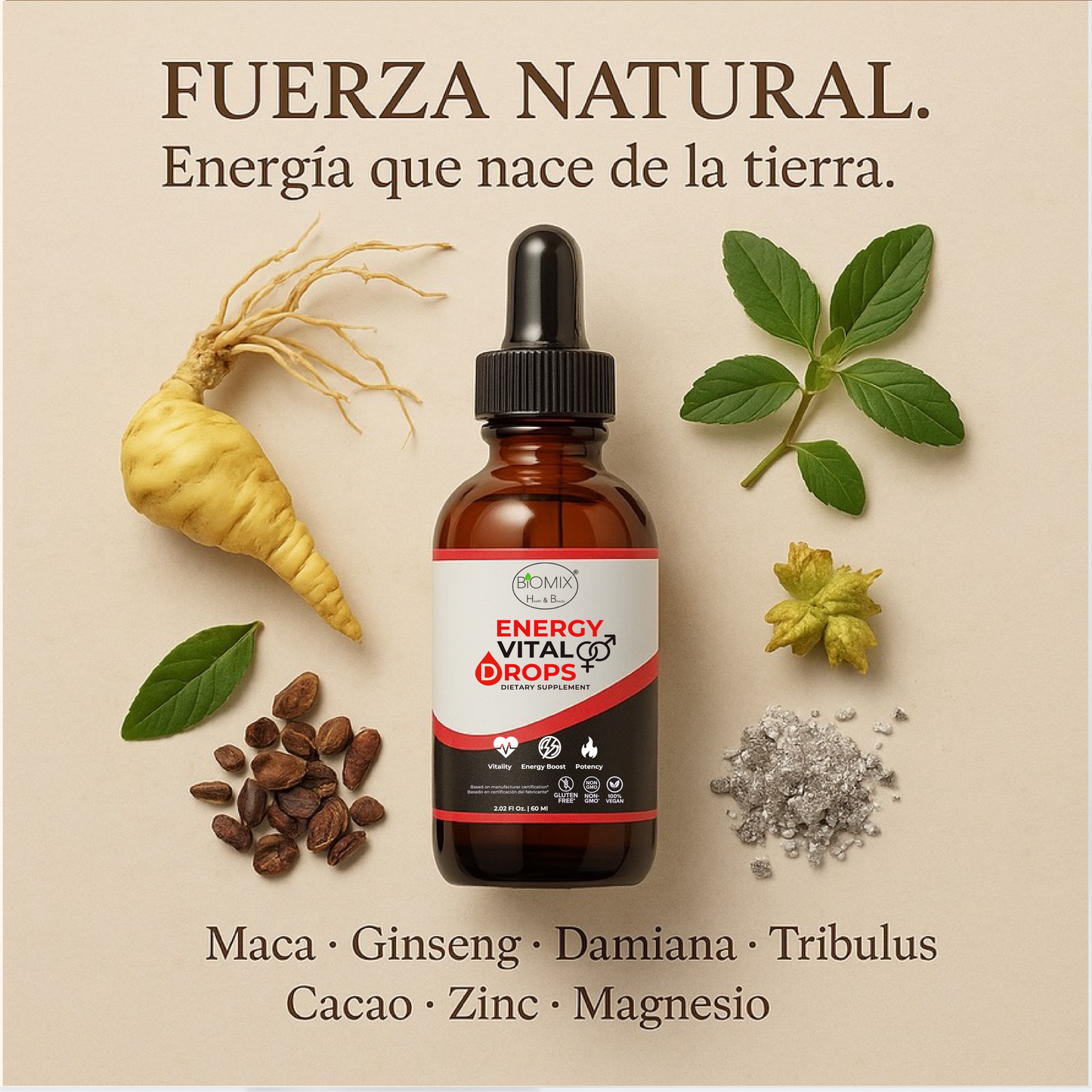Gotas Energy Vital para Energía, Potencia sexual, Vitalidad 100% Veganas y Naturales, Sin azúcar Añadida, Energía Total, Deseo Intensificado y Bienestar Hormonal en Fórmula Líquida Premium,