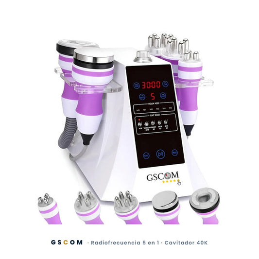 Multifuncional Portátil de 5 en 1 con Cavitación 2.5 de 40K, Radiofrecuencia Facial y Corporal, Vacuum RF, LED y Terapia de Succión para SPA en Casa o Cabina