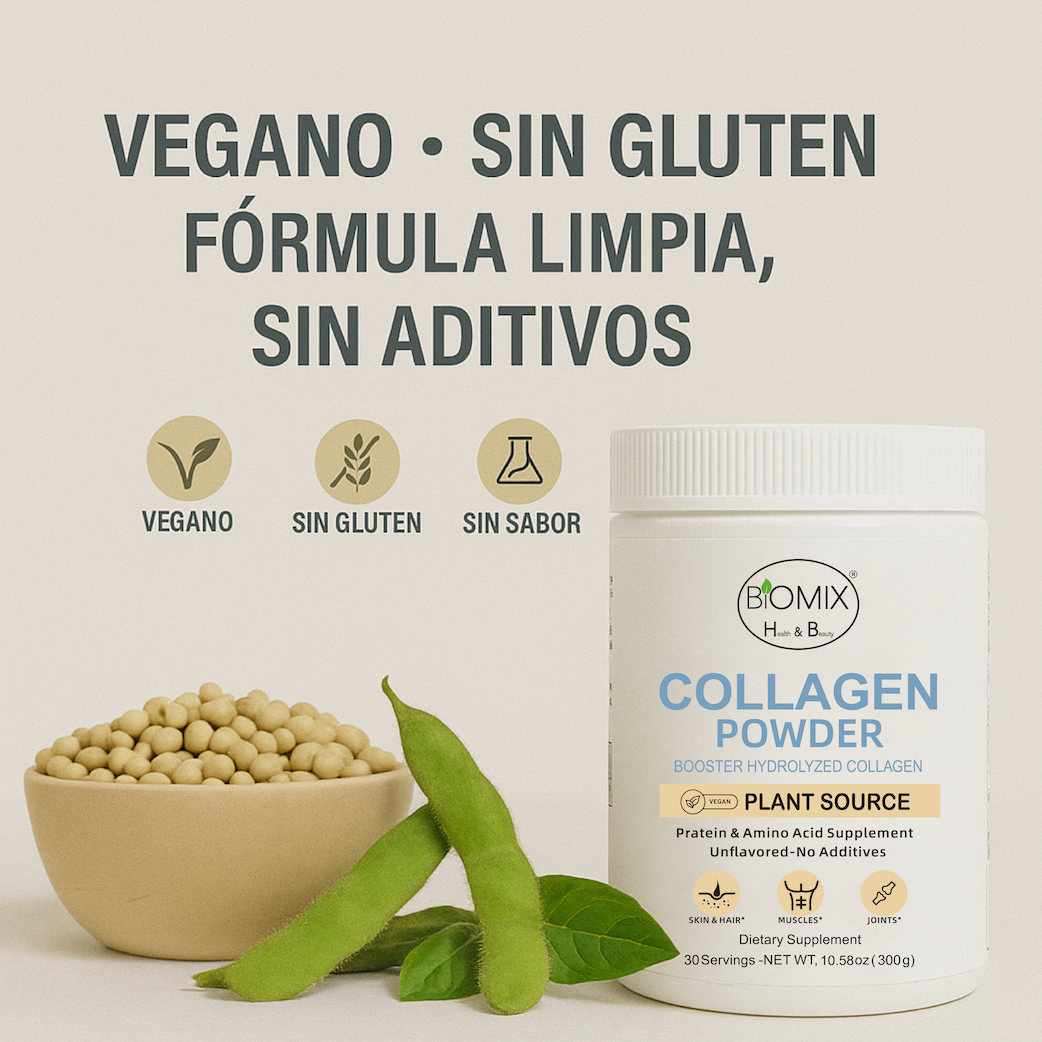 Potenciador de Colágeno Hidrolizado 300 g – Vegano, Sin Sabor, Alta Absorción – Apoya Piel, Cabello, Articulaciones y Músculos 30 servicios