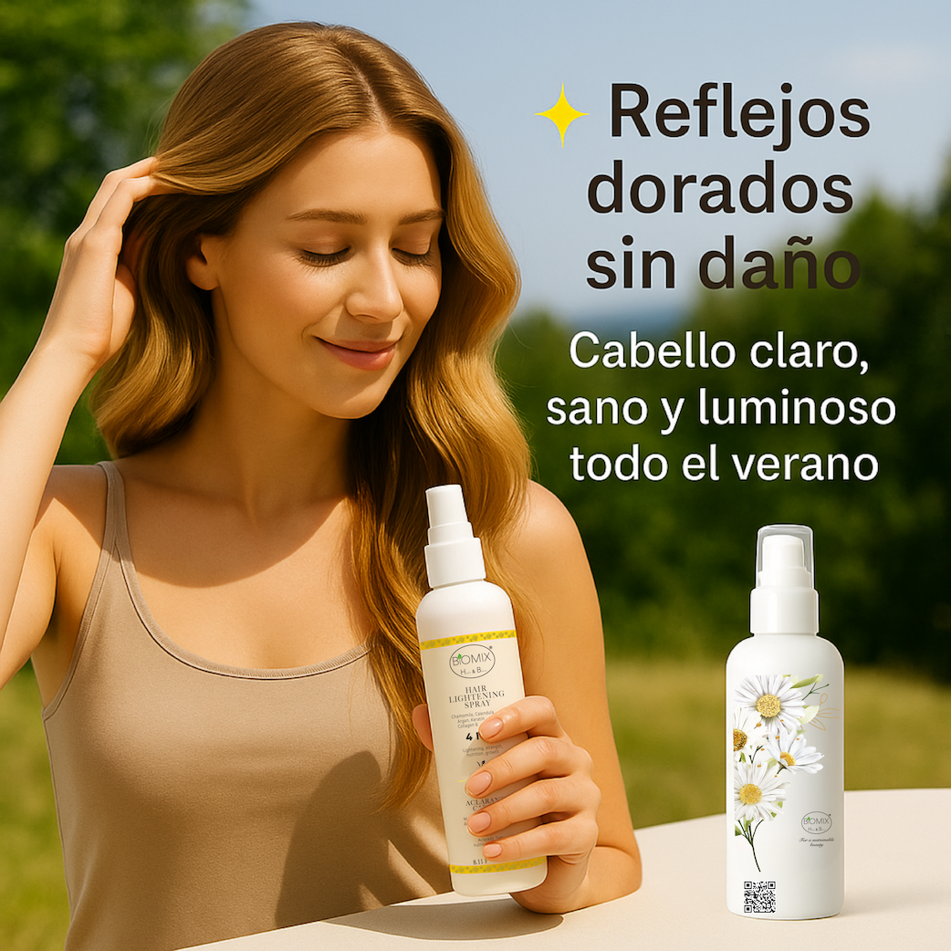 Pack Spray Aclarante + Aceite de Manzanilla Biomix 240ml | Cabello Luminoso, Nutrición y Cuidado Profesional | Vegano y Sin Parabenos