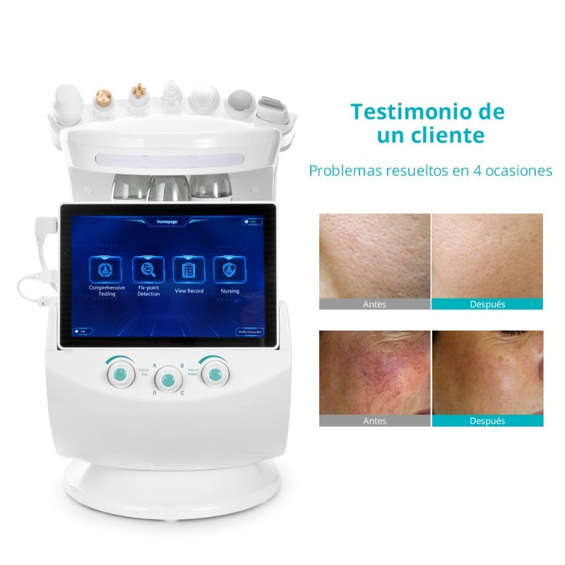 Radiofrecuencia Dorada 7 en 1 Hidrofacial con Análisis Facial IA, Pala Ultrasónica, Nano Spray, Ultrasonido y Cabezal Frío, Smart Ice Blue