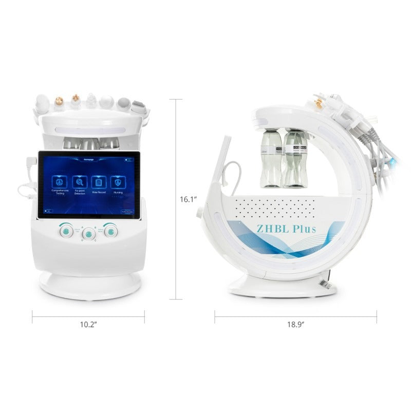 Radiofrecuencia Dorada 7 en 1 Hidrofacial con Análisis Facial IA, Pala Ultrasónica, Nano Spray, Ultrasonido y Cabezal Frío, Smart Ice Blue