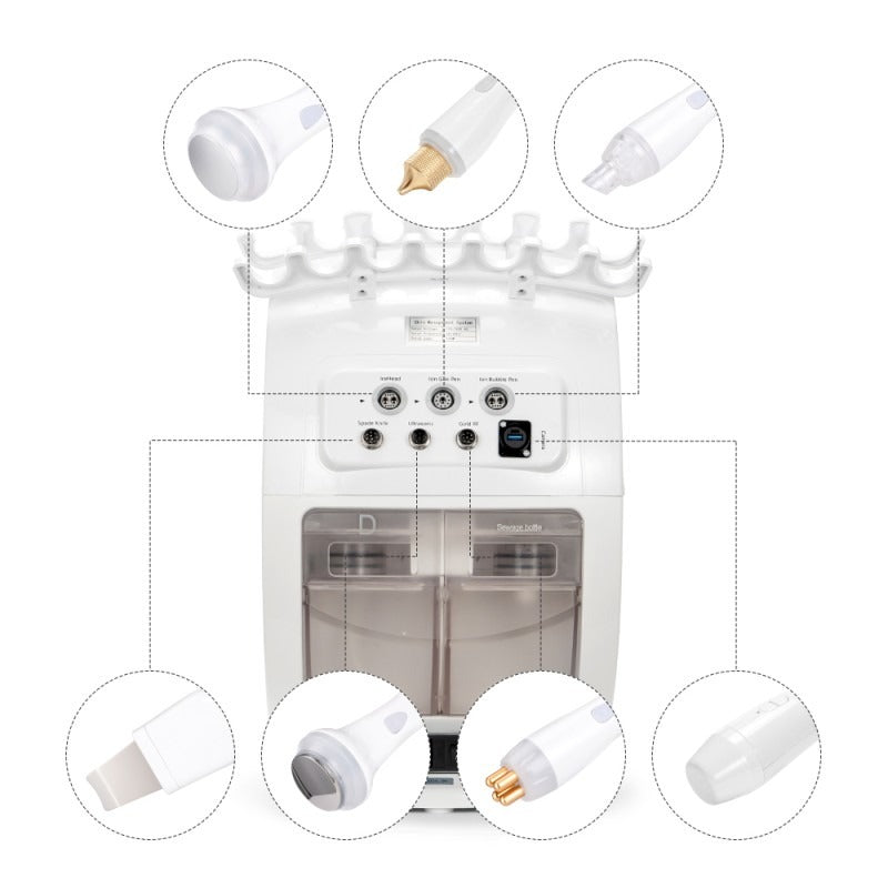 Radiofrecuencia Dorada 7 en 1 Hidrofacial con Análisis Facial IA, Pala Ultrasónica, Nano Spray, Ultrasonido y Cabezal Frío, Smart Ice Blue