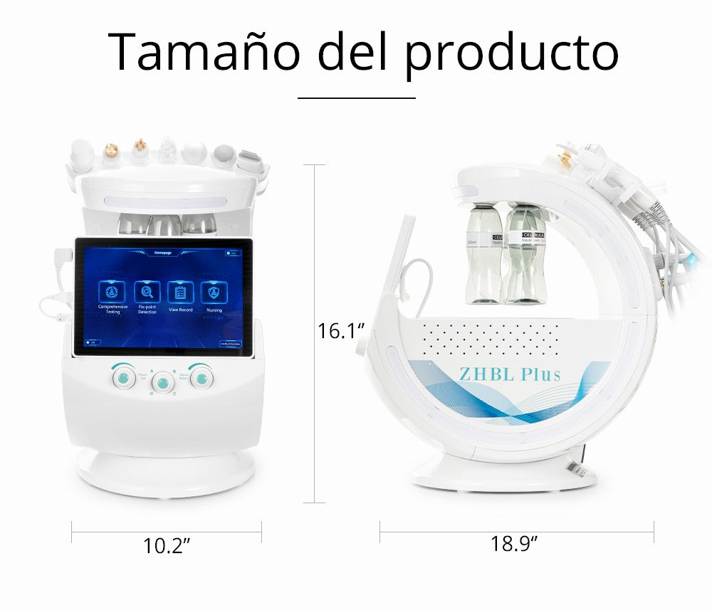 Radiofrecuencia Dorada 7 en 1 Hidrofacial con Análisis Facial IA, Pala Ultrasónica, Nano Spray, Ultrasonido y Cabezal Frío, Smart Ice Blue