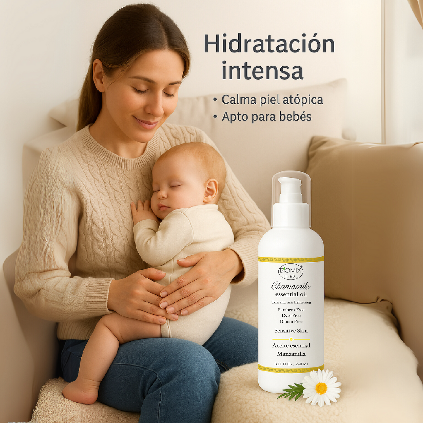 Aceite De Manzanilla Aclarante Para Cabello, Rostro Y Cuerpo 240 Ml. Uso en hogar, centros estético, spa, aparatología