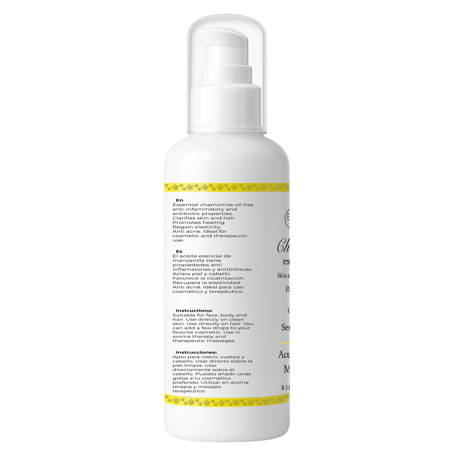 Aceite De Manzanilla Aclarante Para Cabello, Rostro Y Cuerpo 240 Ml. Uso en hogar, centros estético, spa, aparatología