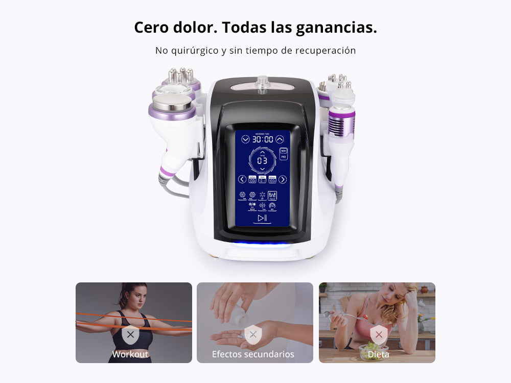 Multifuncional Estética Profesional 8 en 1 con Cavitación Avanzada 2.5 de 40K, Radiofrecuencia RF, Vacío con LED, Lifting Facial y Corporal