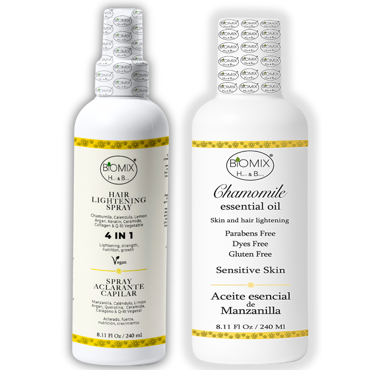 Pack Spray Aclarante + Aceite de Manzanilla Biomix 240ml | Cabello Luminoso, Nutrición y Cuidado Profesional | Vegano y Sin Parabenos