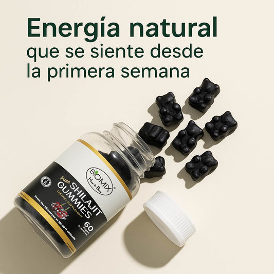 Gomitas de Shilajit Puro del Himalaya Premium a 18000 Pies de Altitud, Veganas, Sin Gluten, Sin azúcares añadidas 30 Servicios