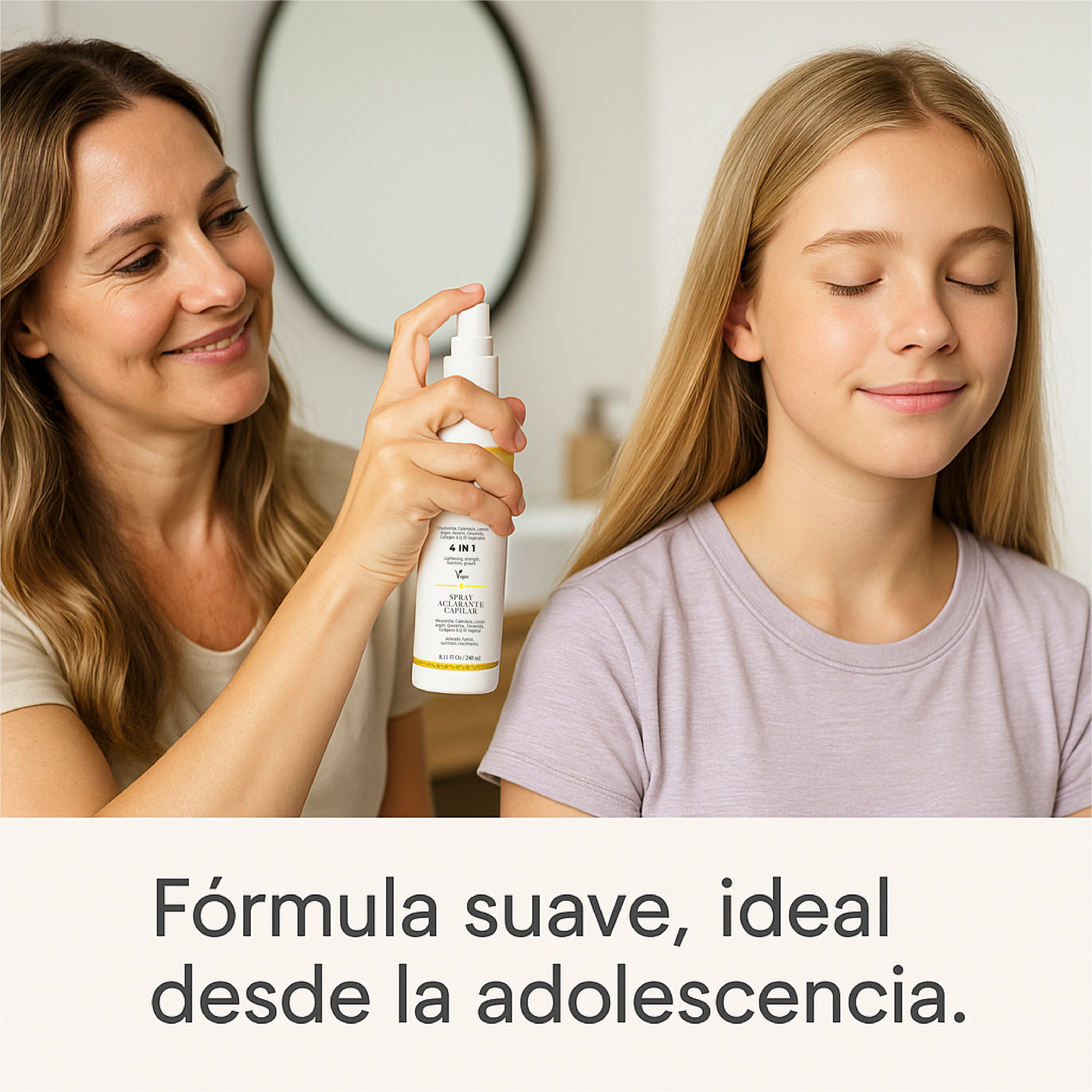 Spray Aclarante Vegano para Cabello con Manzanilla, Limón, Argán, Q1O, Ceramida, Colágeno vegetal 240 Ml