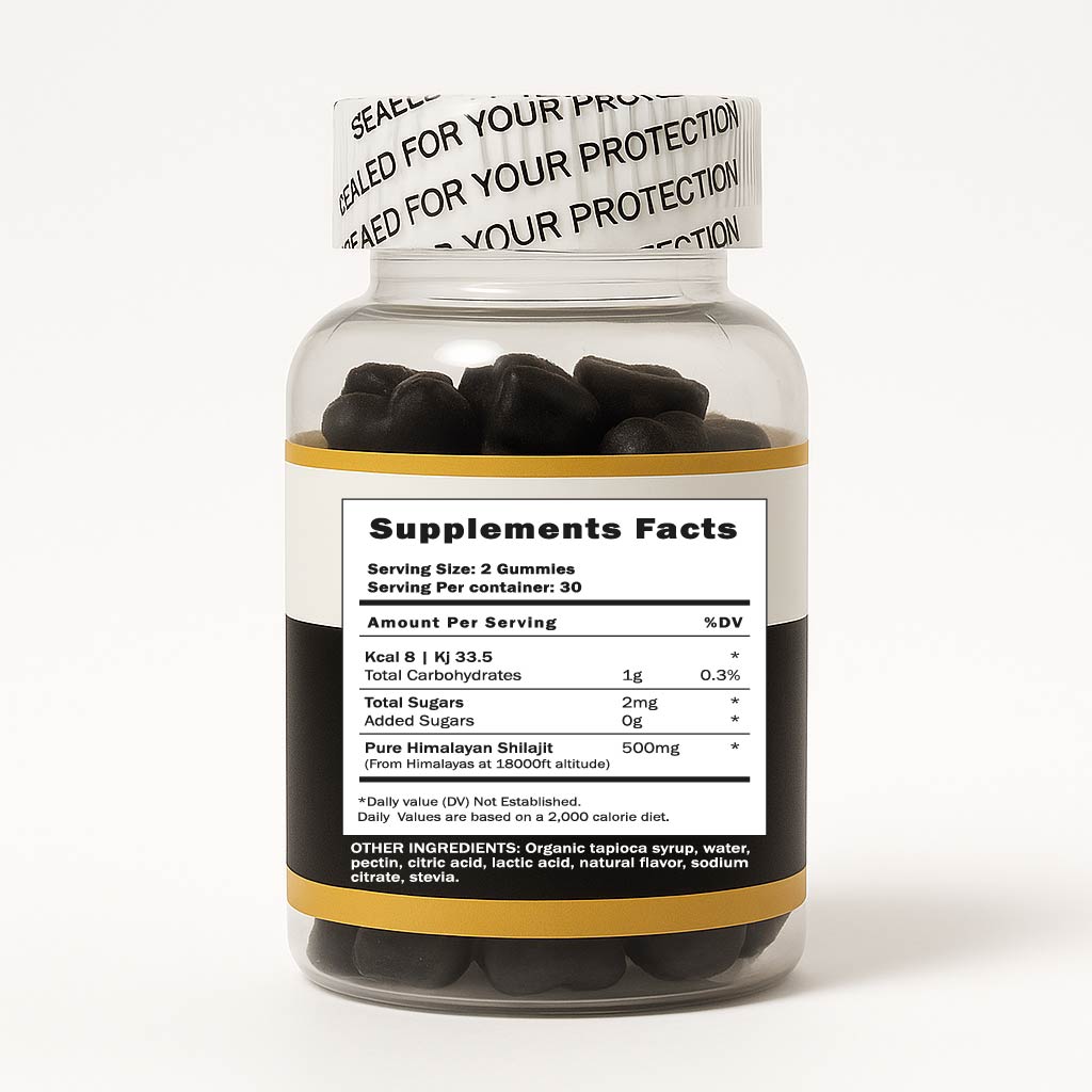 Gomitas de Shilajit Puro del Himalaya Premium a 18000 Pies de Altitud, Veganas, Sin Gluten, Sin azúcares añadidas 30 Servicios