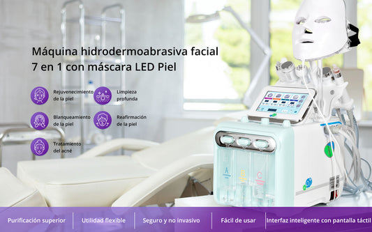 Máquina Hidrofacial 7 en 1 Limpieza Profunda, Microdermoabrasión, Radiofrecuencia, Ultrasonido, Pulverizador, Terapia Fría, Máscara LED – Profesional para Spa y Estética