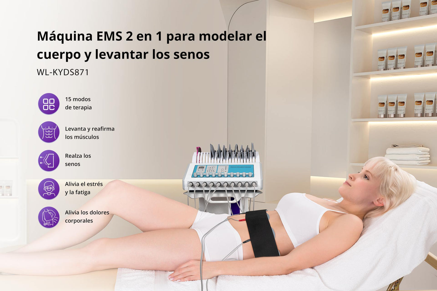 Máquina EMS Microcorriente Modelado Corporal, Adelgazamiento, Tonificación de Abdomen, Glúteos, Brazos, Piernas y Senos