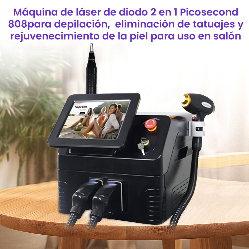 Equipo Profesional 2 en 1 para Depilación Definitiva, Blanqueamiento, Rejuvenecimiento Facial, Eliminación de Tatuajes, Manchas, Lunares y Acné