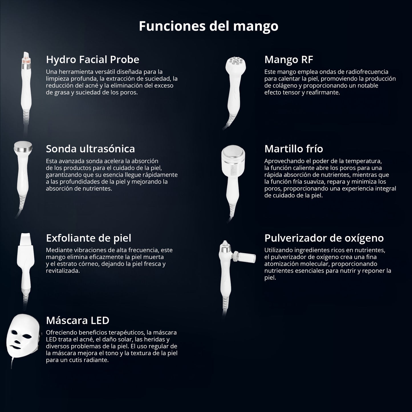 Máquina Hidrofacial 7 en 1 Limpieza Profunda, Microdermoabrasión, Radiofrecuencia, Ultrasonido, Pulverizador, Terapia Fría, Máscara LED – Profesional para Spa y Estética