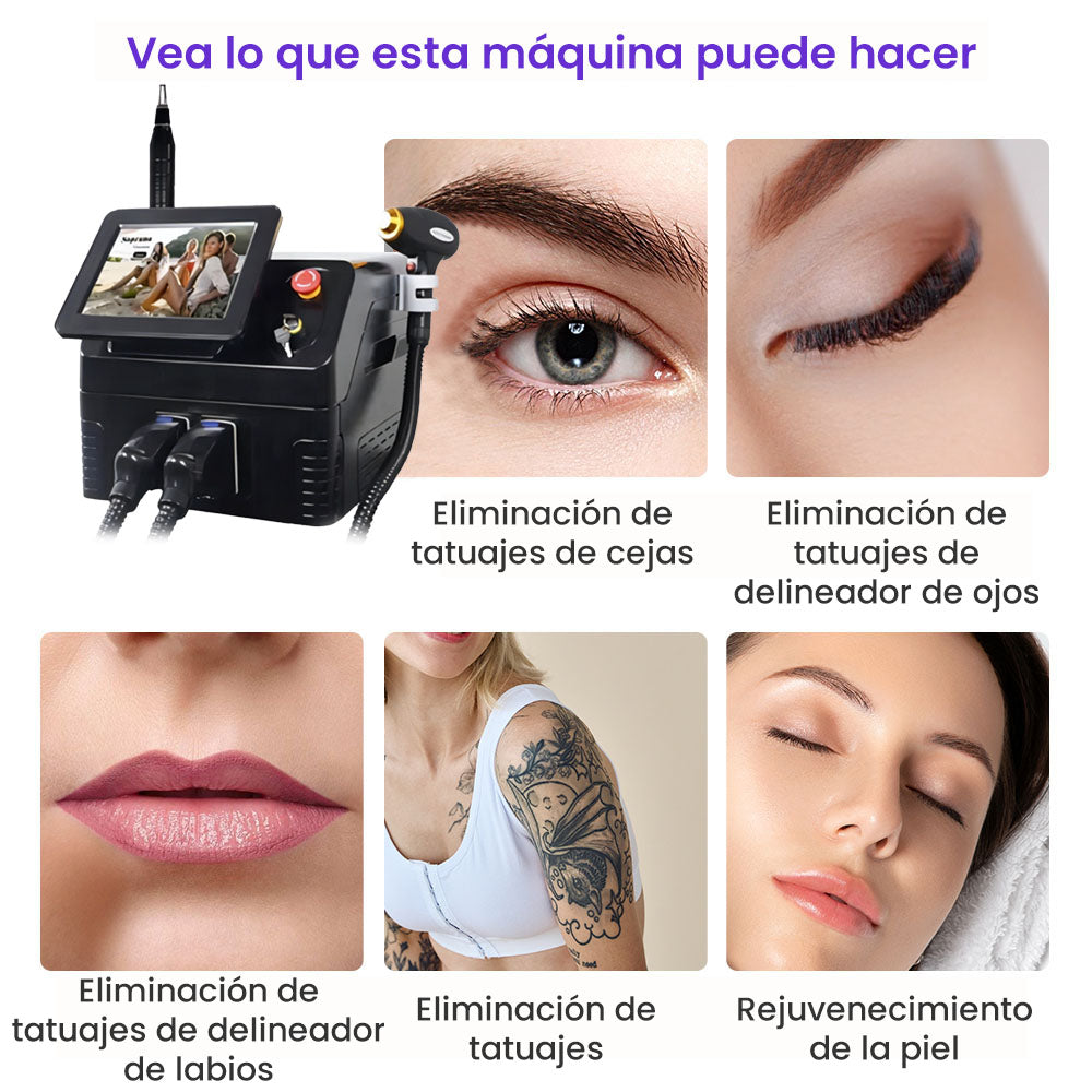 Equipo Profesional 2 en 1 para Depilación Definitiva, Blanqueamiento, Rejuvenecimiento Facial, Eliminación de Tatuajes, Manchas, Lunares y Acné