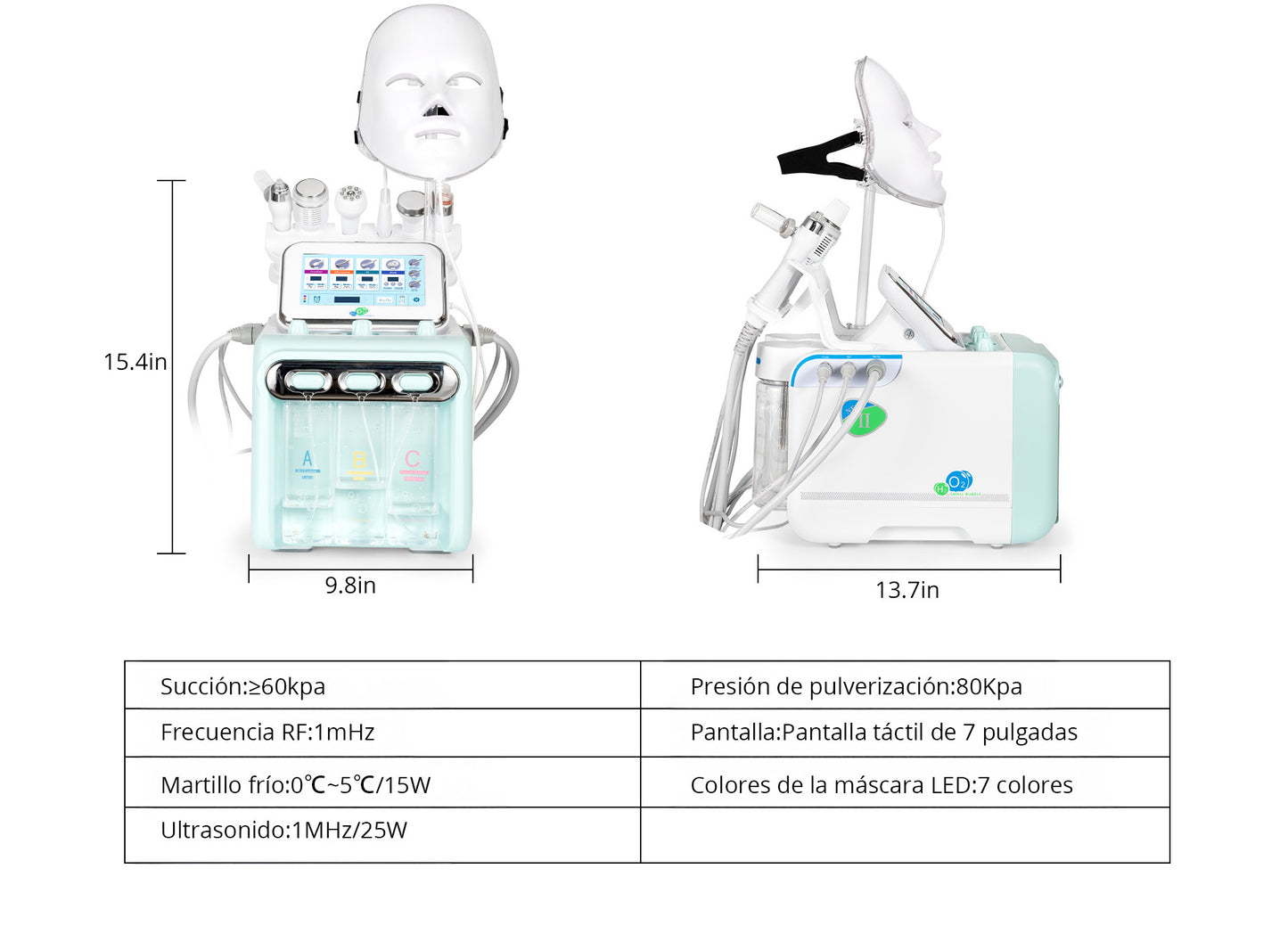 Máquina Hidrofacial 7 en 1 Limpieza Profunda, Microdermoabrasión, Radiofrecuencia, Ultrasonido, Pulverizador, Terapia Fría, Máscara LED – Profesional para Spa y Estética