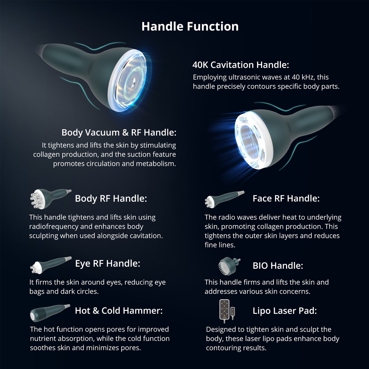 Multifuncional Estético Profesional 9 en 1 para SPA con Cavitación 40K Avanzada, Radiofrecuencia Facial, Corporal y Ocular, Vacuum RF, LipoLaser, Martillo Frío-Calor, BIO, Fototerapia LED y Microcorriente